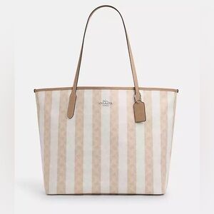 NWT Coach Large City Tote Bag in signature canvas with stripes